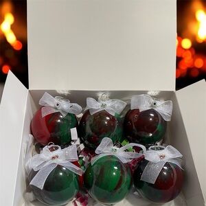 Elegant Red and Green Holiday Ornaments with White Bows